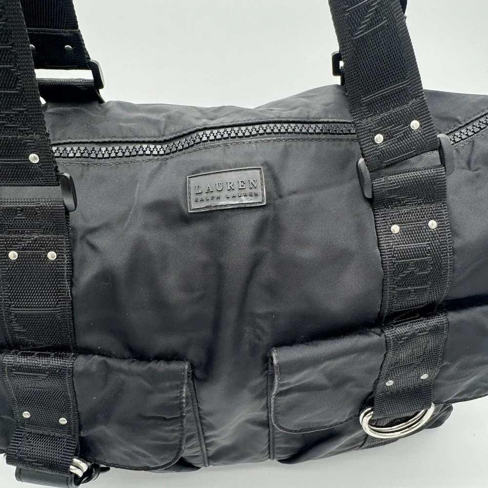 Lauren Ralph Lauren Black Nylon Satchel Shoulder Bag 16x15x7‎ VTG 90s Read